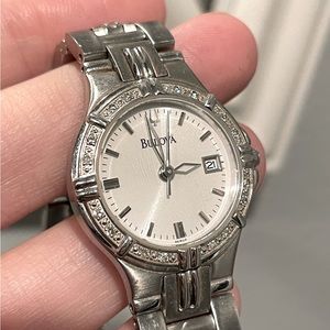 Women’s authentic Bulova Watch 96r04 Stainless Diamond